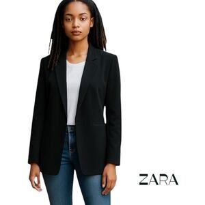 Zara Women's Black Dark Academia Neutral Minimalist Long Blazer NWOT Size S
